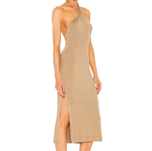 P R I C E ⬇️ Revolve x Michael Costello Metallic Gold Halter Midi Dress NWT - Picture 2 of 11